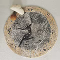 Round Area Rug With Abstract Black Figure Design Beige And Gray Background Modern Artistic Style