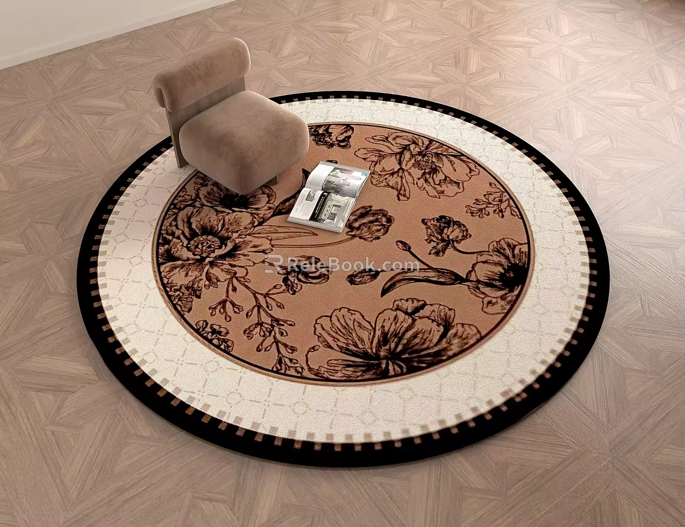 Middle Ancient Retro Maillard Color Plant Pattern Round Carpet 3d model