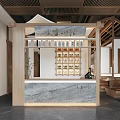 Japanese Style Restaurant Interior With Wooden Wine Rack Pendant Lights Booths And Wall Art