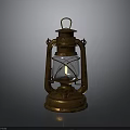 Vintage Kerosene Lamp With Rustic Metal Body And Glass Shade Lit Wick