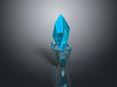 Blue Transparent Crystal Decorative Component With Metallic Geometric Stand And Sharp Edges 3d model