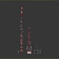 Tall Red And White Communication Tower With Smaller Signal Tower Vehicle And Support Structures