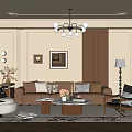 Modern Living Room Interior With Brown Leather Sofa Multiple Pillows And Marble Coffee Table