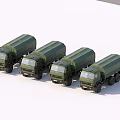 Four Green Military Functional Trucks Parked In A Row With Blue Sky Background 3d model