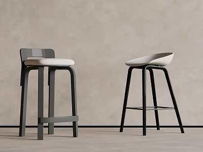 Two Modern Bar Stools With Gray And White Design And Stylish Legs 3d model