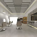 Modern Hair Salon Interior With Styling Chairs Mirrors Hanging Lights And Display Shelves