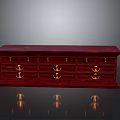 Mahogany Wooden Sideboard With Golden Handles Multiple Drawers And Reflective Base