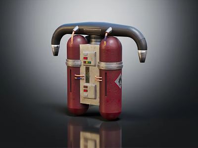 Red Dual Cylindrical Device With Black Curved Handle And Control Panel Design 3d model