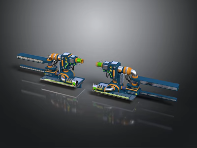 Industrial Robotic Arm Machinery With Blue Track System And Green Orange Components 3d model