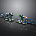 Industrial Robotic Arm Machinery With Blue Track System And Green Orange Components