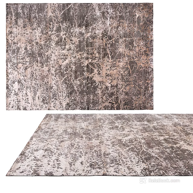 Modern Square Area Rug With Abstract Gray Beige Brown Pattern And Textured Design 3d model
