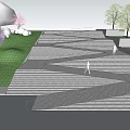 Outdoor Stone Staircase Design With Metal Railings Trees Grass And Person Walking
