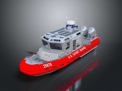 Red US Coast Guard Vessel 25078 Featuring Sleek Structure And Technical Equipment Design 3d model