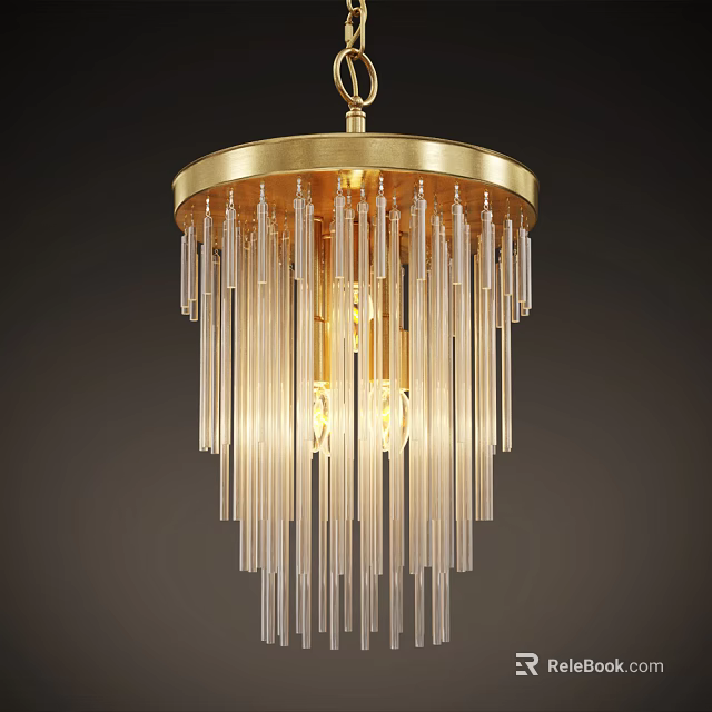 Golden Modern Chandelier With Transparent Glass Rods And Elegant Lighting Design 3d model 