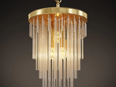 Golden Modern Chandelier With Transparent Glass Rods And Elegant Lighting Design 3d model