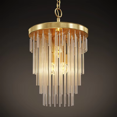 Golden Modern Chandelier With Transparent Glass Rods And Elegant Lighting Design 3d model