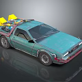 Vintage Teal Car With Yellow Roof Equipment Retro Design And Distinctive Wheels