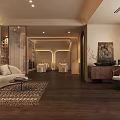 Elegant Modern Clubhouse Interior With Lounge Area Marble Floors And Chandelier