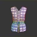 Stylish Purple And White Checkered V Neck Sleeveless Vest With Waist Tie