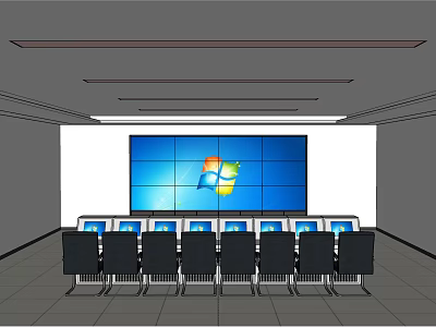 Monitoring Room Interior Design With Multiple Display Screens Control Consoles And Chairs 3d model