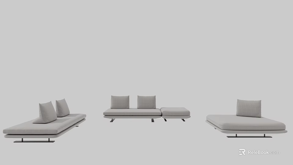 Light Gray Modern Sofa Set With Three Different Modular Configurations And Soft Pillows 3d model