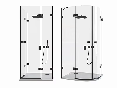 Modern Glass Shower Enclosures With Square and Curved Design Black Hardware and Shower Head 3d model