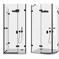 Modern Glass Shower Enclosures With Square and Curved Design Black Hardware and Shower Head