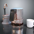 Vintage Metal Kitchen Appliances With Copper Accent Coffee Maker And White Mug
