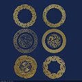 Golden Intricate Circular Ornate Carving Patterns on Dark Blue Background 3d model