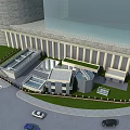 Modern Multi Story Office Building With Glass Facade And Green Grass Area