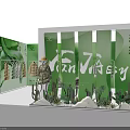 Green Exhibition Booth with Fairy Text Clothing Display and Cacti Plants Decorations