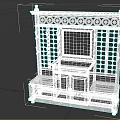 Chinese Style Dressing Table with Carved Mirror Lattice Screen Drawers and Upholstered Benches