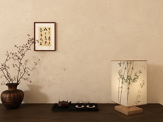 New Chinese Style National Style Bamboo Table Lamp Hanging Painting Floriculture Decoration 3d model