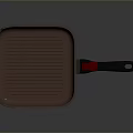Durable Square Grill Pan with Red and Black Heat Resistant Handle for Home Kitchen Cooking