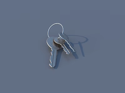 Silver Shiny Metal Key Set With Keychain Lying On Gray Surface 3d model