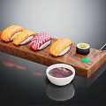 Assorted Fresh Sushi on Wooden Platter with Chopsticks and Soy Sauce Bowl