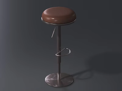 Brown Leather Bar Stool With Metal Frame And Round Footrest Base 3d model