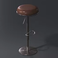 Brown Leather Bar Stool With Metal Frame And Round Footrest Base