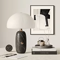 Modern Table Lamp With White Pleated Lampshade And Black Marble Base In Minimalist Room Decor