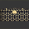 Stylish Navy Blue Ottoman with Gold Geometric Pattern and Gold Handles