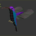 Hummingbird Low Poly 3D Model With Purple Pink And Blue Spread Wings Design