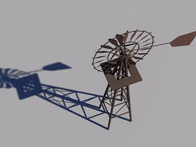 Garden Landscape With Decorative Metal Windmill Featuring Spinning Blades And Shadow 3d model
