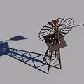Garden Landscape With Decorative Metal Windmill Featuring Spinning Blades And Shadow
