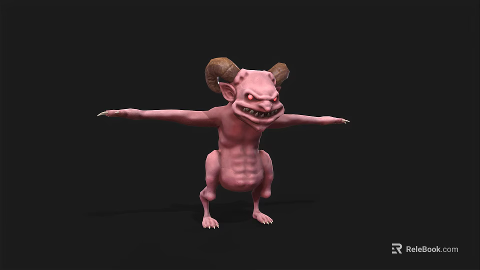 Pink Horned Monster With Fierce Expression And Arms Outstretched On Black Background 3d model 