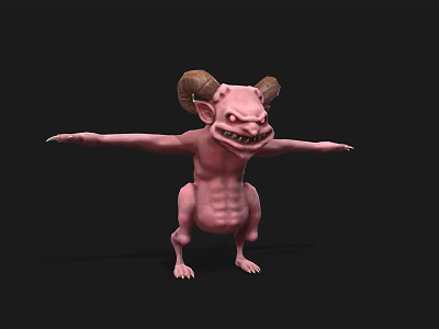 Pink Horned Monster With Fierce Expression And Arms Outstretched On Black Background 3d model