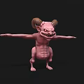 Pink Horned Monster With Fierce Expression And Arms Outstretched On Black Background