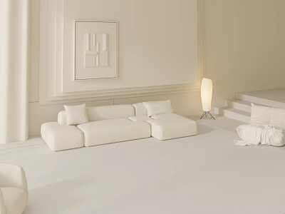 Modern Minimalist Living Room Interior With White Sofa Decorative Artwork And Floor Lamp 3d model