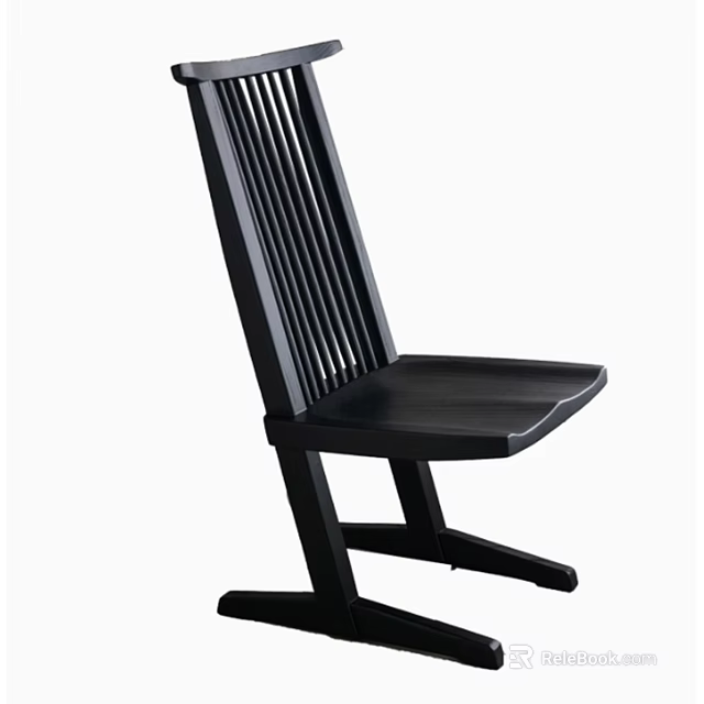 Black Wooden Leisure Chair With Slat Back X Shaped Legs And Modern Design 3d model 