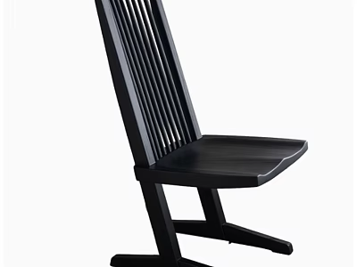 Black Wooden Leisure Chair With Slat Back X Shaped Legs And Modern Design 3d model