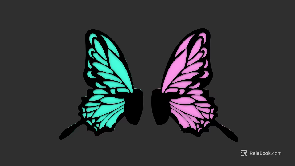 Game Movie Character With Stylish Blue Green And Pink Butterfly Wings Design 3d model 